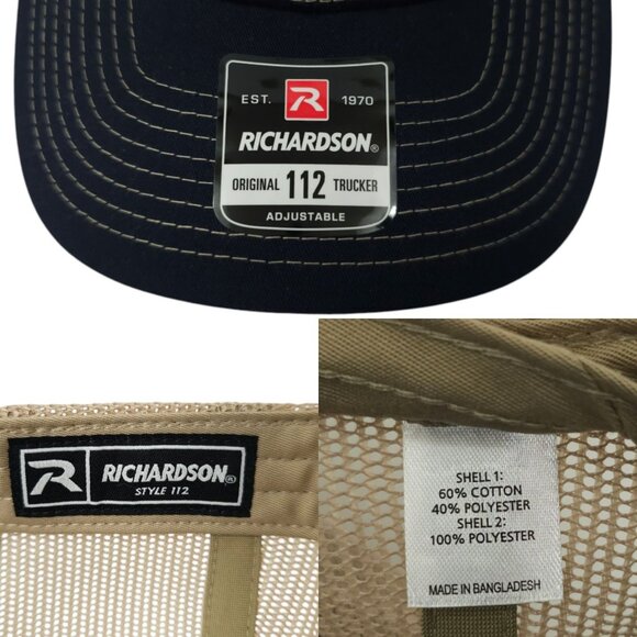 Richardson Blue Gold Embroidered T Logo Mesh Snapback Cap Trucker Baseball Hat - Picture 8 of 13